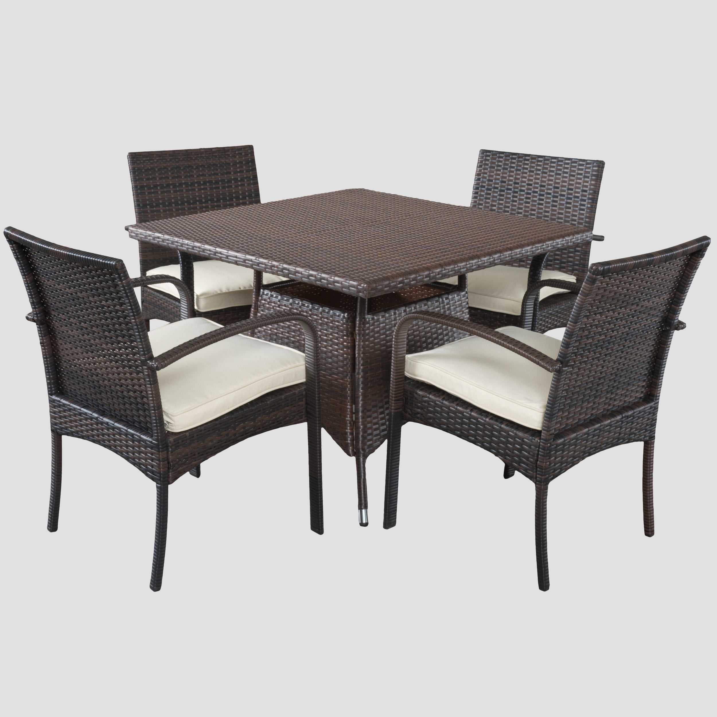 Rosario 5 Piece Outdoor Square Wicker Dining Set, Multibrown