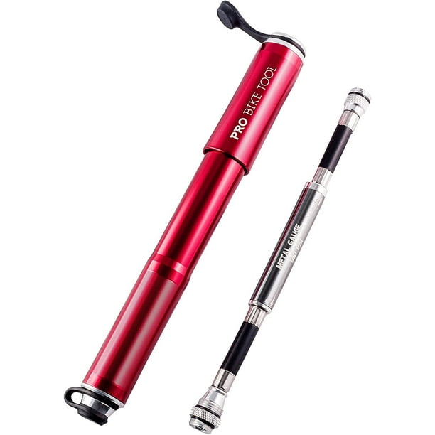 PRO BIKE TOOL Mini Bike Pump with Gauge Fits Presta & Schrader (Red
