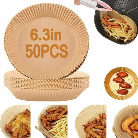 

50Pcs Air Fryer Disposable Paper Liners Oil-Proof Water-Proof Parchment Round Paper Liners(Brown)
