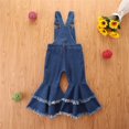 thumbnail image 4 of WOYY Toddler Girls Denim Overalls Sleeveless Denim Flared Jumpsuit Fashion Kids Dungarees, 4 of 9