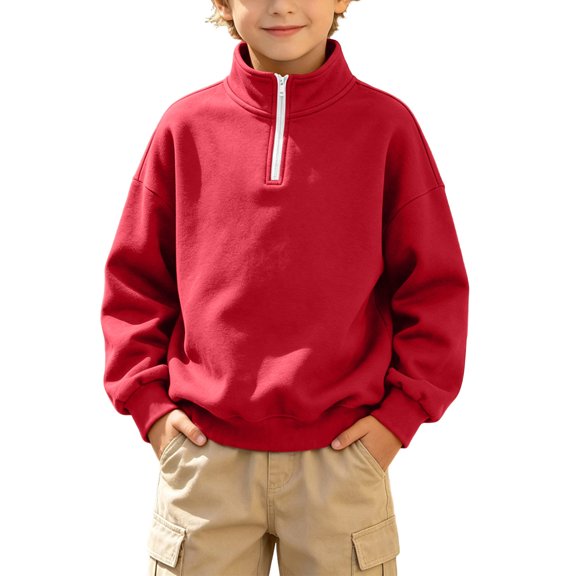 StSilkitty Sweatshirts for Boys Girls Quarter Zip Long Sleeve Mock Neck Pullover Tops Fall Winter Warm Clothes