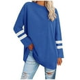 thumbnail image 1 of Blouse Rétro Jeune Col Rond Couleur Unie Manches Longues Polyester (Bleu, TG), 1 of 5
