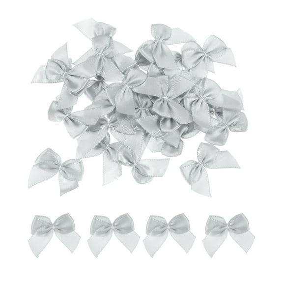 60Pcs Mini Ribbon Bow 1" Mini Fabric Satin Ribbon Flower Bows Craft DIY Sewing Wedding Birthday Party Gray