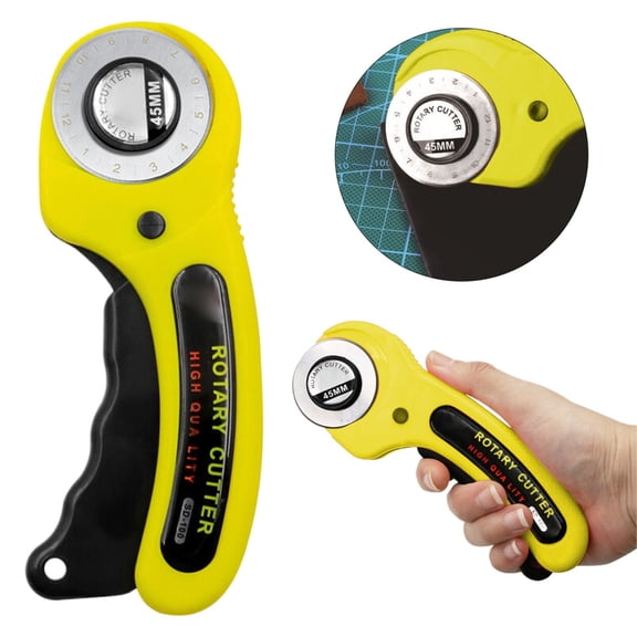 45mm Rotary Fabric Cutter, Ergonomic Rolling Wheel Cutter with Safety Lock for Quilting Sewing, Professional Craft Tool for Fabric Paper Leather, Yellow, By Preplabs