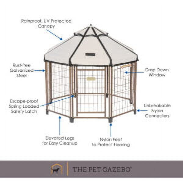 Pet Gazebo Indoor Outdoor Dog Kennel Play Pen with Waterproof Market-Top Cover, Beach Sand, 4-ft