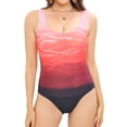 thumbnail image 2 of WREESH Womens One Piece Swimsuits Fashion Retro Print Fitting Bikini Swimsuit Sleeveless Bathing Suits Pink, 2 of 9