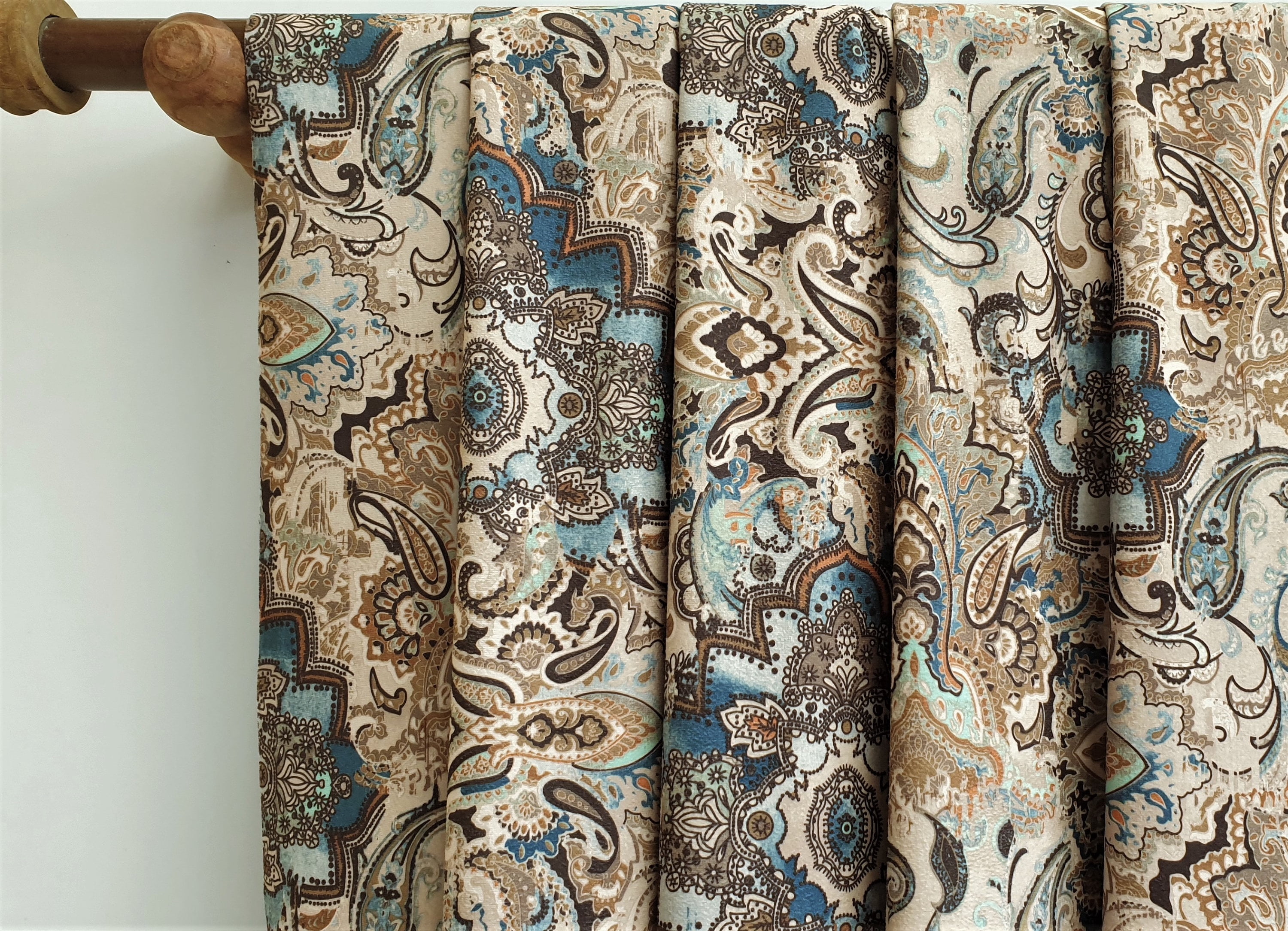 Fabric Mart Direct Beige Printed Velvet Fabric By The Yard, 54 inches or 137 cm width, 4 Continuous Yards Beige Velvet Fabric, Arabian Love Damask, Upholstery Drapery Curtain Wholesale Fabric
