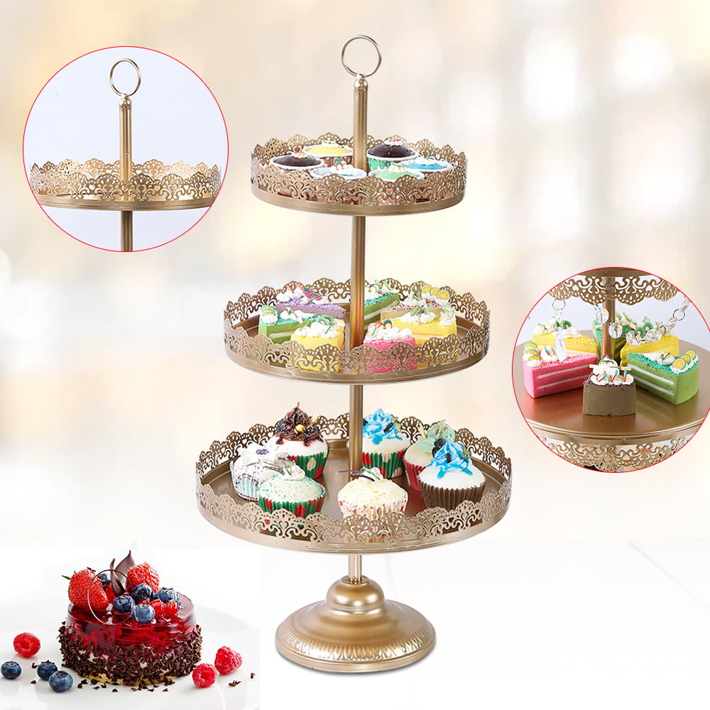 3pcs Cake Stand Crystal Round Cupcake Stands Metal Dessert Display Wedding Party 
