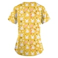 thumbnail image 5 of OIOLOYJM Womens Easter Scrub Tops Happy Medical Bunny Print Tops Short Sleeve V Neck Shirt Soft Oversized Workwear Uniforms with 2 Pockets Yellow L, 5 of 5