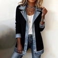 thumbnail image 2 of Breezora Women's Denim Patchwork Corduroy Cardigan Lapel Long Sleeve Button Down Casual Open Front Lightweight Jacket, 2 of 7