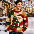thumbnail image 3 of CONZONE Mens Christmas Sweaters Funny Santa Claus Embroidery Long Sleeve Knit Sweatshirt Crewneck Warm Fall Winter Pullover Knitwear, 3 of 6