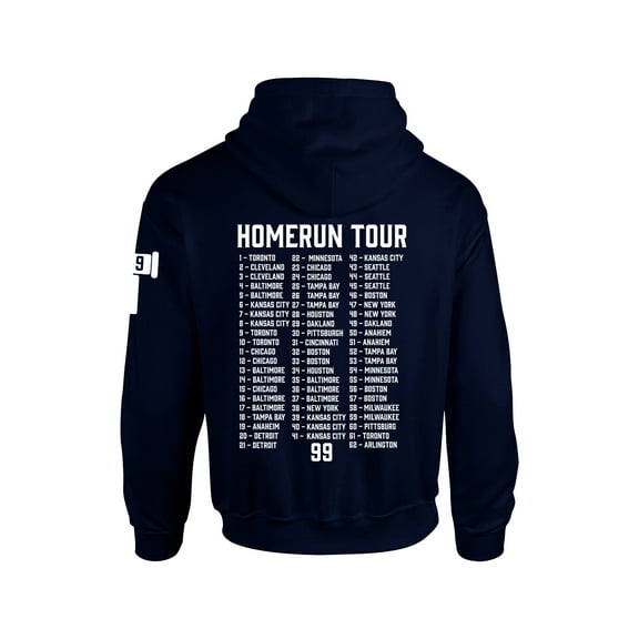 Baseball Number 99 Judge 62nd Homerun Tour 62 Cities Homerun Mens Hooded Sweatshirt Hoodie-Navy Blue-small