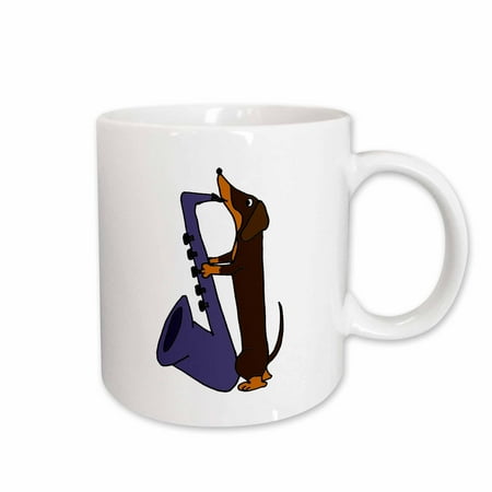 

3dRose Funny Dachshund Dog Playing Saxophone Ceramic Mug 11-ounce