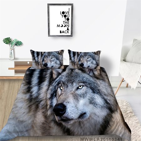 Hot Sale Comforter Cover Set 3D Wolf Printed Bedding Cover Set 2/3 Pcs Fashionable Duvet Cover Set,California King(98"x104")