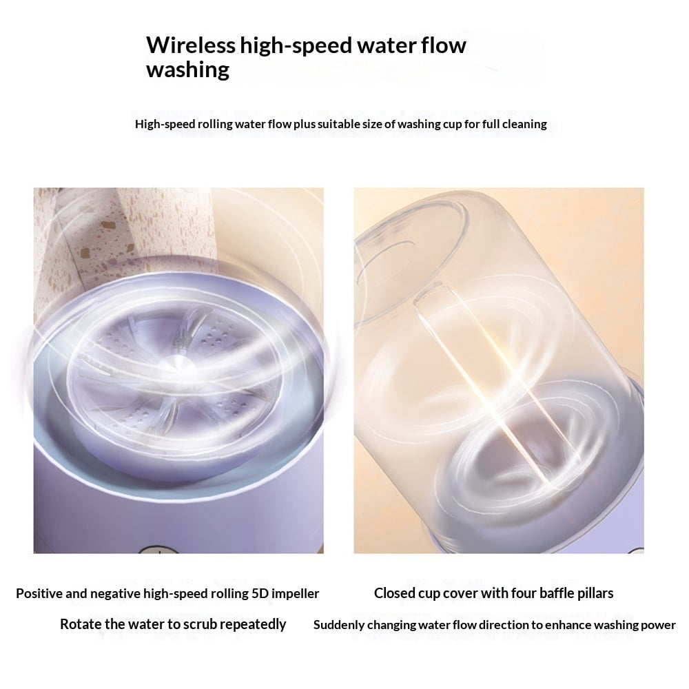 Wireless Mini Washing Machine for Dormitory, Portable Small Washer, No Need to Plug in, No Need to Drain, 1L Capacity Compact Mini Washing Cup