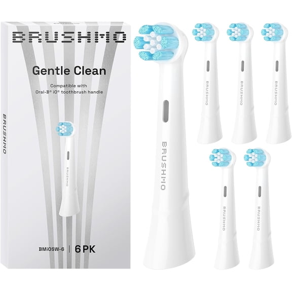 Brushmo Gentle Clean Replacement Toothbrush Heads, Compatible with Oral B iO Series Electric Toothbrush Handles, Plaque Removal, Gum Care, BMiOS, 6-Pack, White