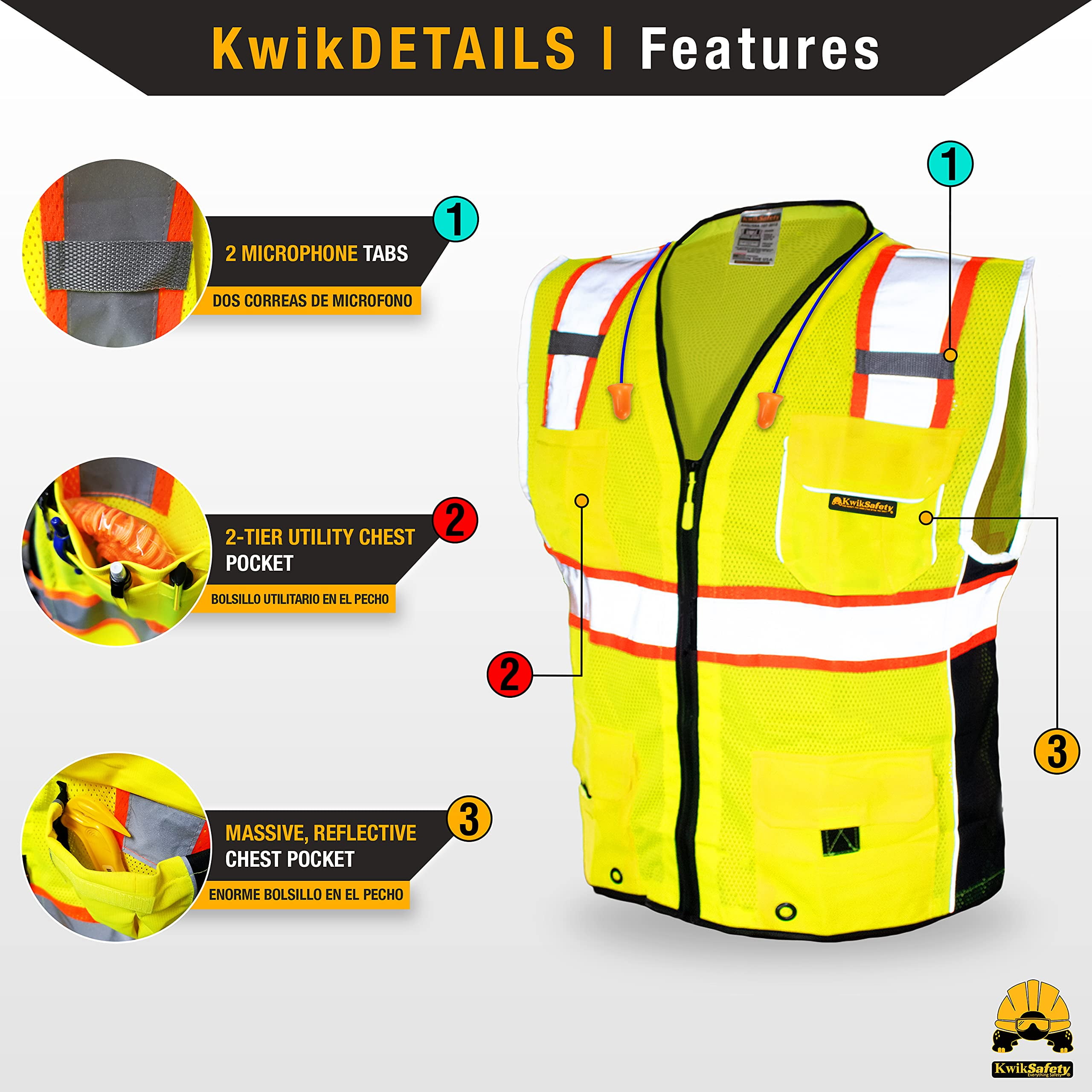 KwikSafety (Charlotte, NC) CLASSIC Safety Vest (JUMBO Pocket) Class 2 ANSI OSHA High Visibility Reflective Heavy Duty Mesh Zipper HiVis Construction Work Gear HiViz Men Women | Yellow 3X-Large