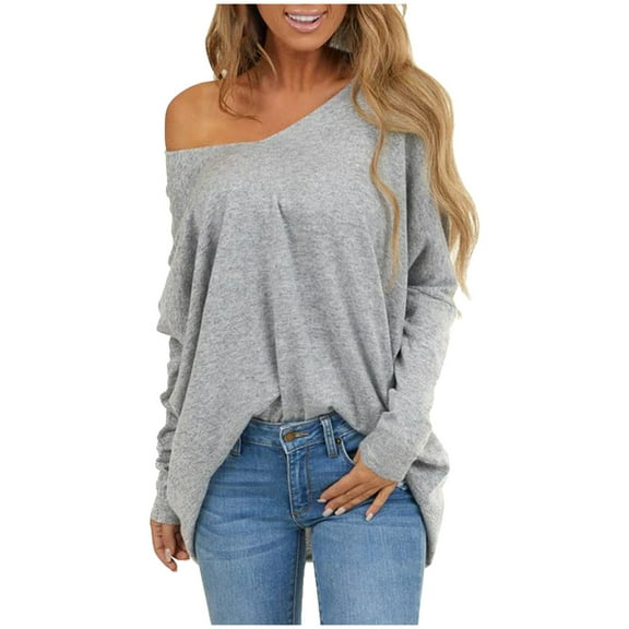 gakvbuo Off The Shoulder Sweater For Women Casual V Neck Batwing Sleeve Loose Fit Oversized Baggy Tops Sweater Pullover Blouse T-Shirt