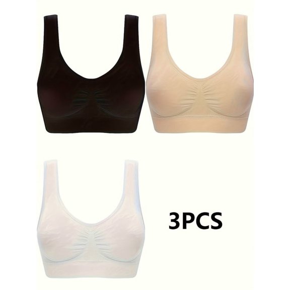 3PCS Women's seamless sports bra without steel ring vest bra gathering yoga fitness short top