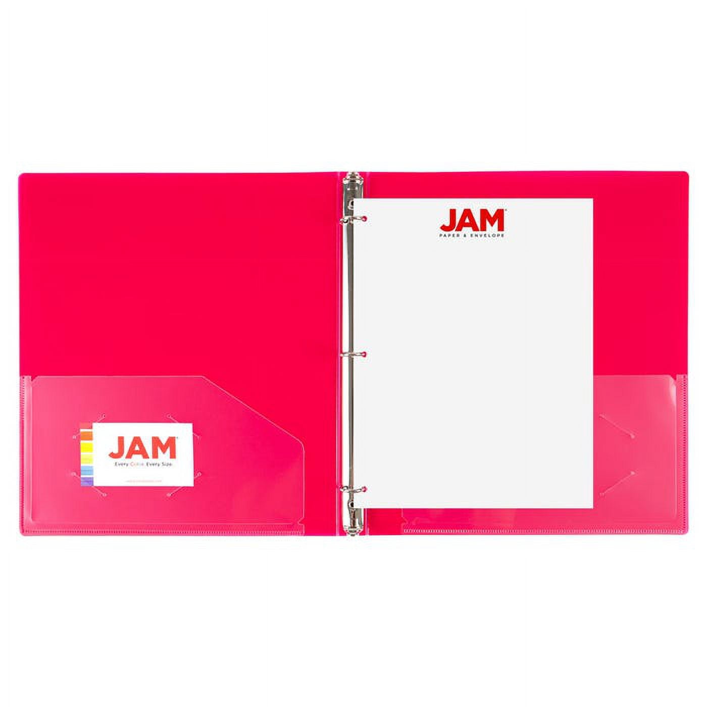 JAM Paper Plastic Binder, 11.5 x 10.25 x 1/2 in, Hot Pink, 1 Pack