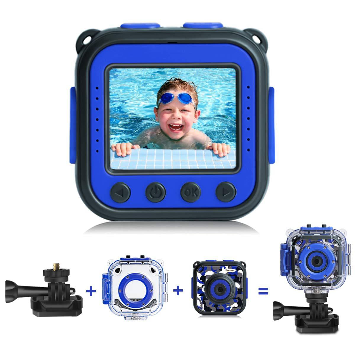 PROGRACE [Upgraded] Kids Waterproof Camera Action Video Digital Camera 1080 HD Camcorder for Boys Toys Gifts Build-in Game(Blue) Blue