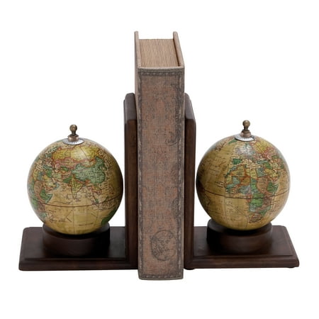 Design Bookends - Contemporary Wooden And Metal Globe Bookend With Simple Design