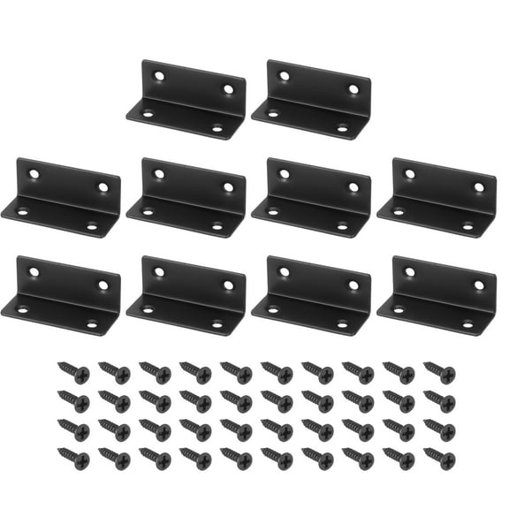 L Bracket Corner Braces, 10 Set 25x25x60 mm - Stainless Steel 90 Degree Right Angle Bracket with Screws (Black)