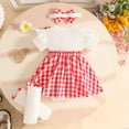 thumbnail image 6 of Curuila Newborn Baby Girls Romper Short Sleeve Plaid Print Crew Neck Bodysuits With Headbands Fashionable Soft Jumpsuit Red Size 0-3 Months, 6 of 6