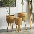 thumbnail image 3 of DecMode 26", 23", 20"H Handmade Woven Basket Brown Bamboo Wood Planter with Wooden Tripod Legs (3 Count), 3 of 13