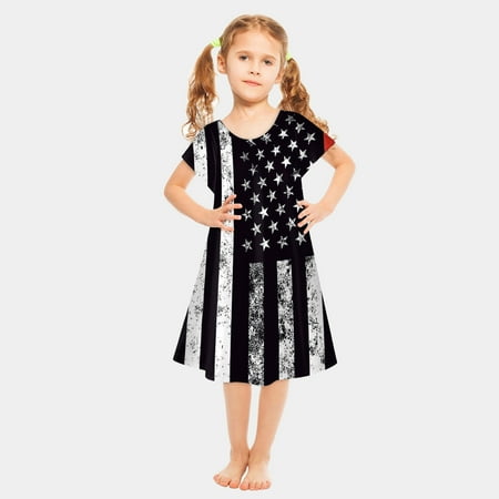 

Edvintorg 2-8Years 4Th Of July Princess Dress For Girls Clearance Toddler Kids Baby Girls Independence Day Fashion Cute Short Sleeve Star Print Dress