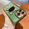 thumbnail image 4 of Compatible for iPhone 13 Pro Max 6.7 Inch Bling Plating Astronaut Hidden Stand Case, Cute 6D Bear Stand Glitter Phone Case for Women Girls Soft TPU Shockproof Back Cover - Green, 4 of 11
