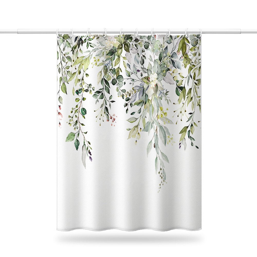 Mouind Green Natural Shower Curtain for Bathroom, Floral Plant Leaf