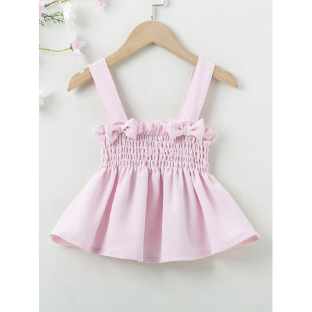 

Toddler Girls Frill Trim Shirred Bow Front Peplum Cami Tops T Shirt S221904X Baby Pink 100(3-4Y)