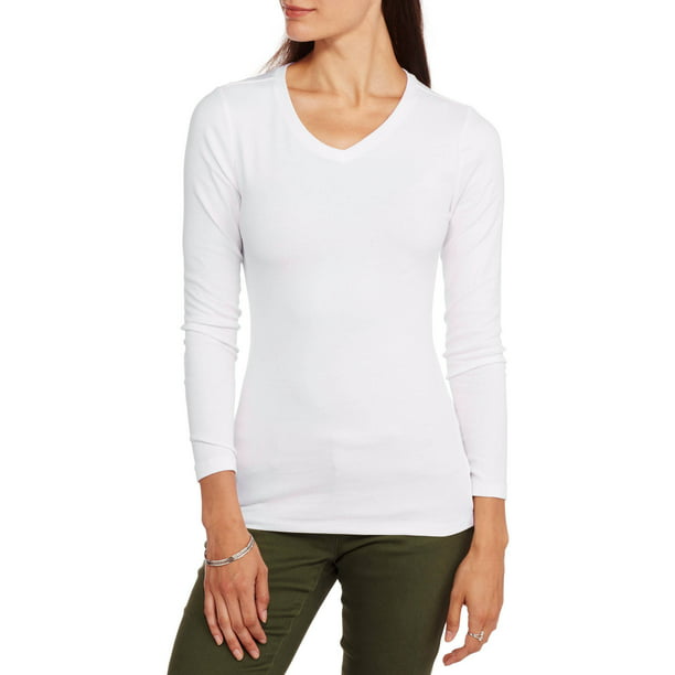 Women's Essential Long Sleeve V-neck T-Shirt - Walmart.com