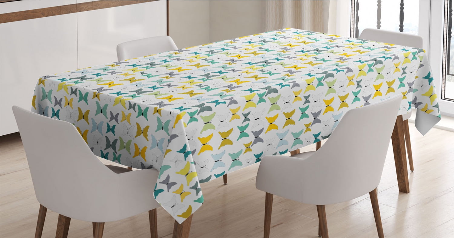 Multicolor Nature Themed Pattern of Colorful Butterflies on Leafy Branches Repetition 60 X 90 Rectangle Satin Table Cover Accent for Dining Room and Kitchen Ambesonne Spring Tablecloth