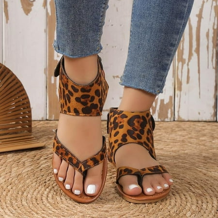 Women s Leopard Print Flip Flops Fashion Beach Shoes Breathable Comfortable Sandals (A-Leopard 8)