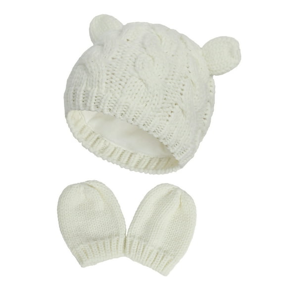 1 Set Knitted Newborn Hat and Mittens - Unisex Baby Casual Solid Color Accessories for Daily Wear