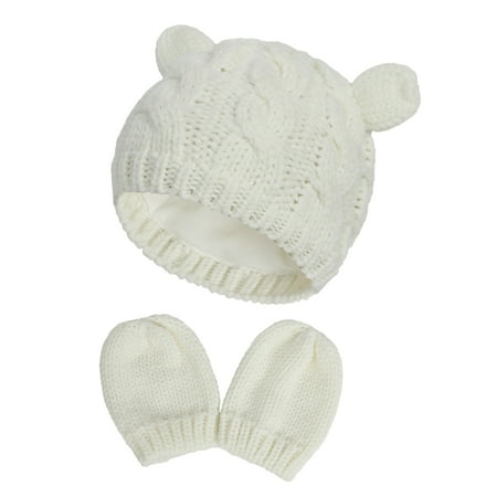 

1 Set Unisex Baby Hat Gloves Casual Solid Color Knitted Infant Newborn Hat Mittens for Daily Wear