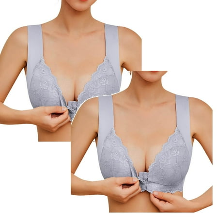 Kcodviy 2 Pcs Womens No Steel Ring Low Back Sports Bra French Womens Front Close Brazier for Women Bra T Back Plus Tan Sports Bra Size Seamless Unlined Bra Support Bra for Large Bust