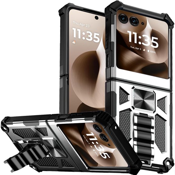 For Motorola Razr Plus 2024 Machine Design Hybrid with Kickstand - Silver
