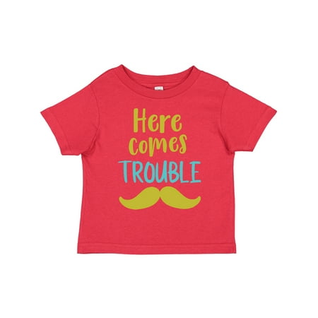 

Inktastic Here Comes Trouble Mustache Moustache Gift Toddler Boy or Toddler Girl T-Shirt