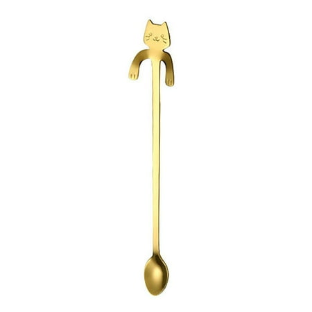 

JWF Mall Cartoon Cats Long Handle Stainless Steel Coffee Tea Hanging Spoon Kitchen Supplies