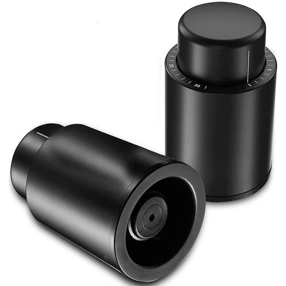 2 Pack Wine Bottle Stoppers, Black Wine Stoppers with Time Scale Record, Savers Keep Wine Fresh Silicone Wine Preservers Wine Savers Vacuum Pump Corks Keep Wine Really Fresh