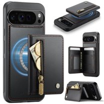 For Google Pixel 10 Pro XL Phone Case Compatible With MagSafe 2 In 1 Wallet With Card Holder &Zipper Cash Pocket,PU Leather Case,RFID Blocking, Kickstand  Magnetic Protective Women Men Cover,Black