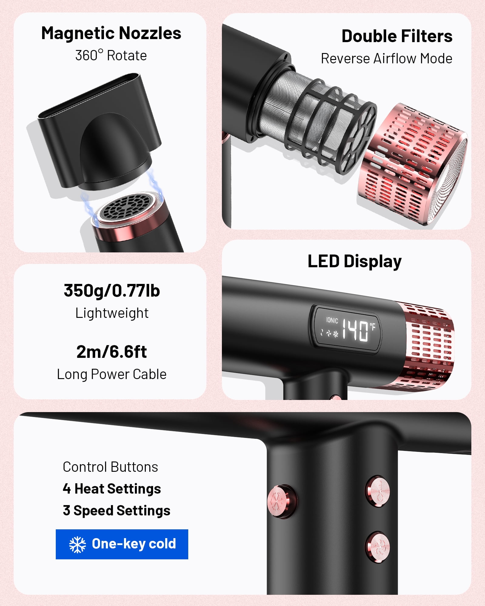 Ionic Hair Dryer with Diffuser, Dual Voltage