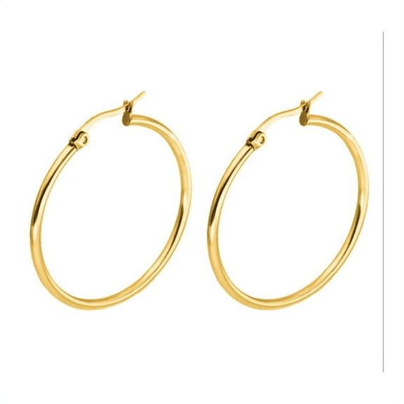 Bonjour Jewelers 24k Yellow Gold Plated 25mm Hoop Earrings Plated