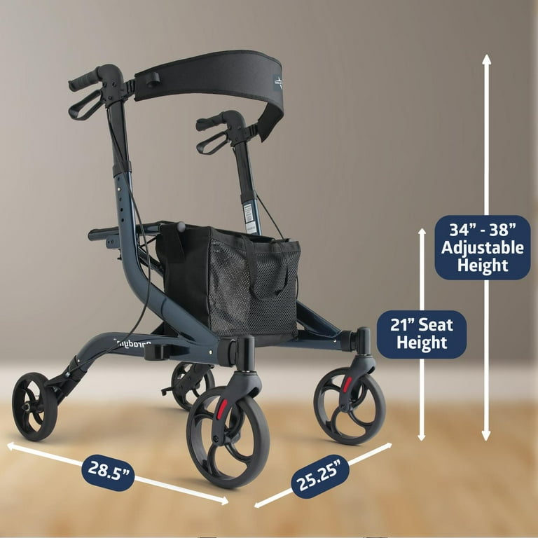 Medline Rolling Walker, Knockdown Rollator, Navy Blue, 300-lb