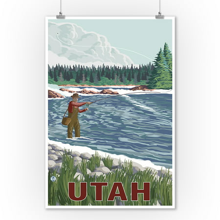 Fly Fishing Scene - Utah - LP Original Poster (9x12 Art Print, Wall Decor Travel (Best Fly Fishing In Utah)