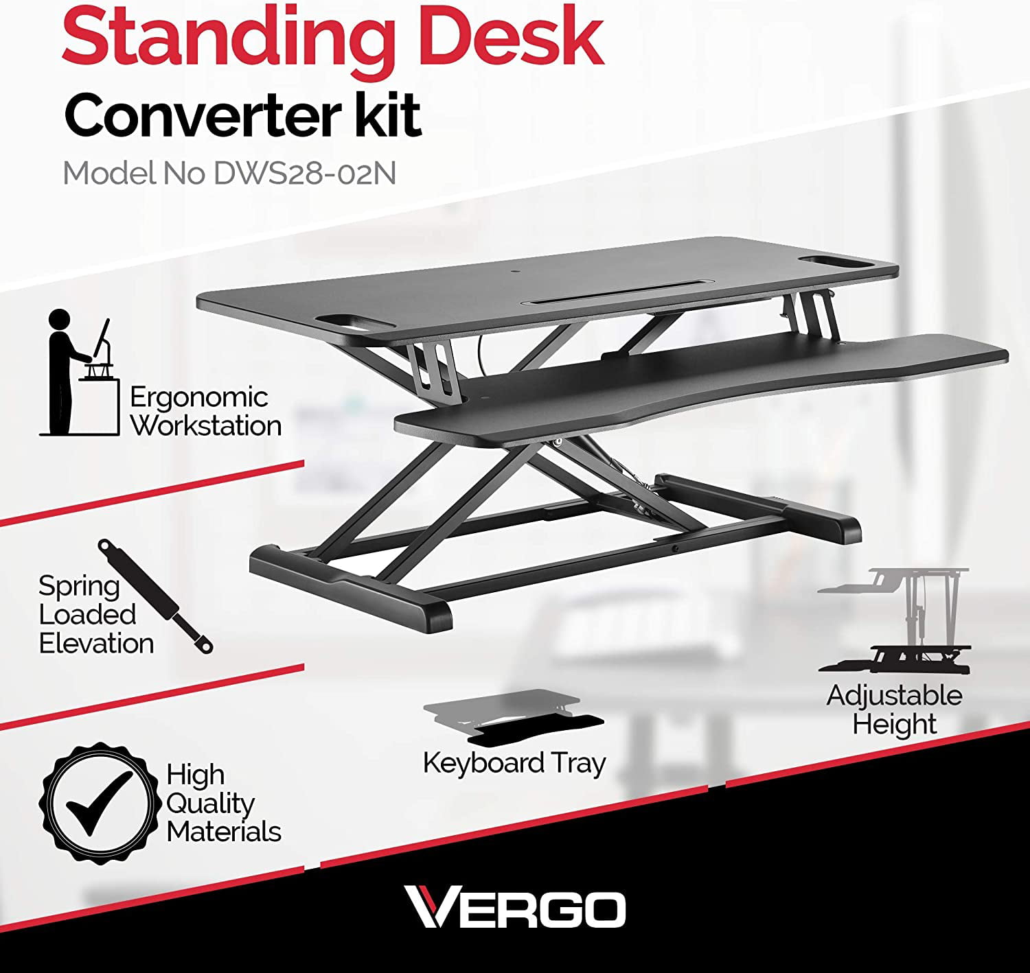 VERGO Standing Desk Converter Kit Monitor and Computer Riser 26" Wide Laptop 