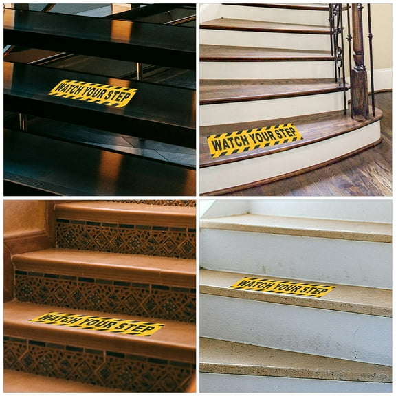 FRCOLOR 4PCS WATCH YOUR STEP Anti Slip Warning Sticker Floor Safety Sign Caution Tape Stairs Wet Floor Caution Adhesive Tape for Indoor Outdoor Use